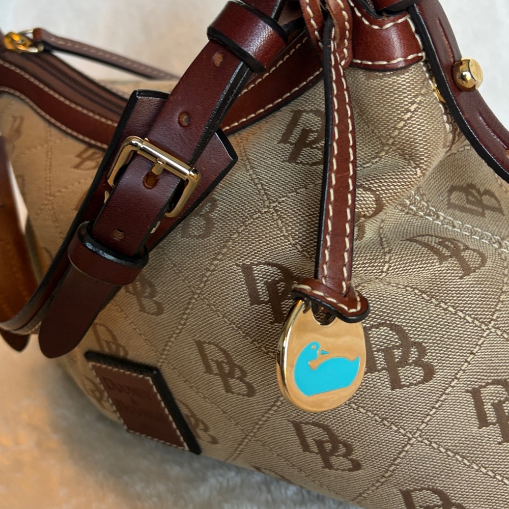 Dooney & Bourke Signature DB Monogram East West Slouch Bag | Leather Trim - Picture 3 of 14
